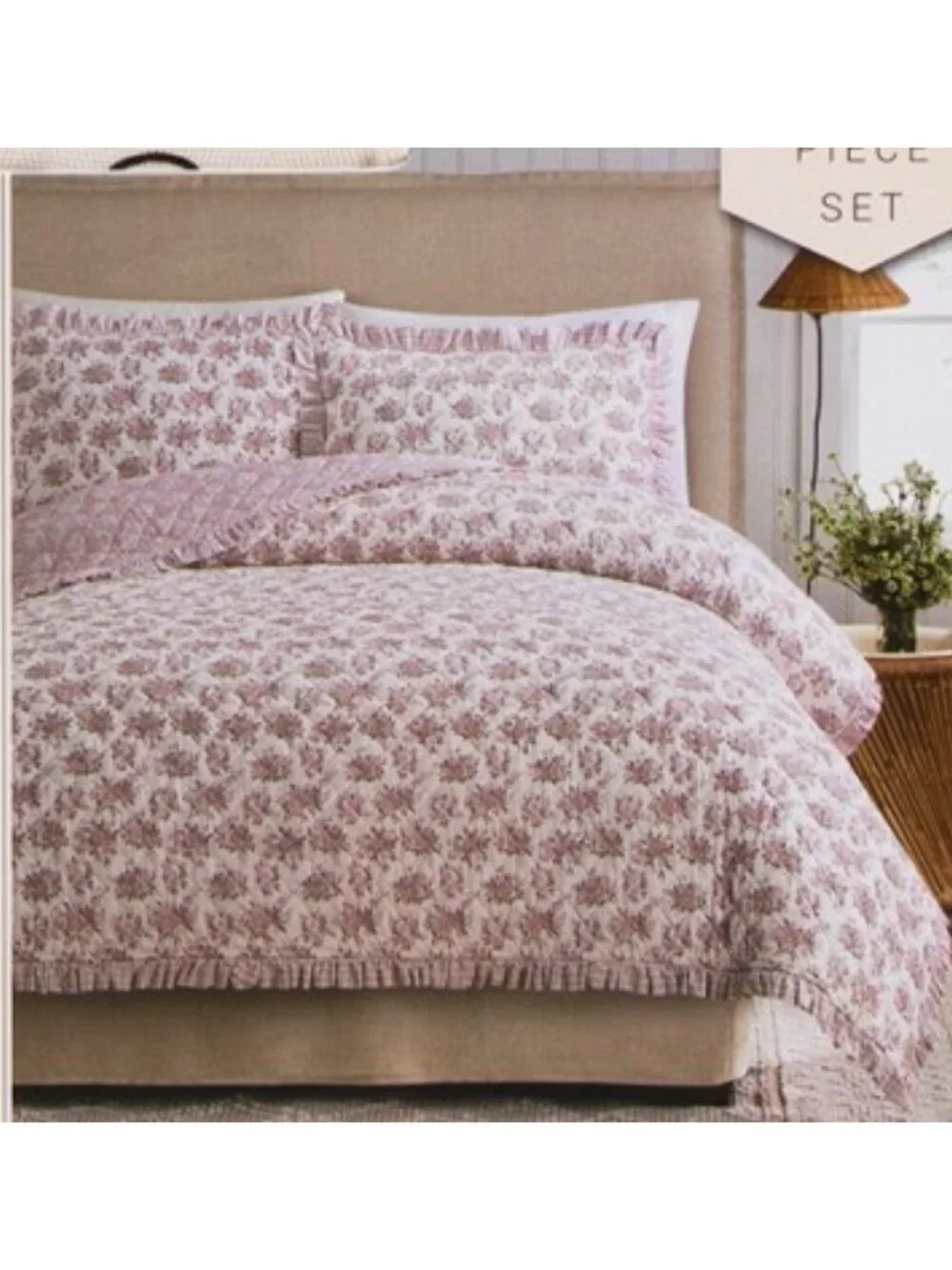 RACHEL ZOE Reversible Floral Quilt Set With Ruffles